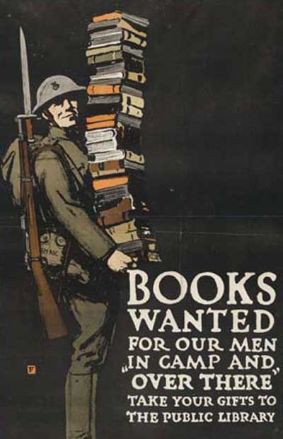 WWI propaganda poster - Books Wanted for Our Men - Book drive for soldiers
