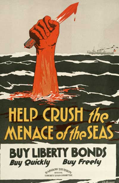 WWI propaganda poster - Help Crush the Menace of the Seas