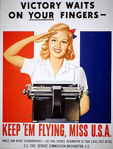 WWII propaganda poster - Victory Waits on Your Fingers - Keep 'Em Flying Miss U.S.A.