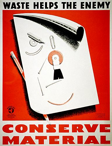 WWII propaganda poster - Waste Helps the Enemy - Conserve Material
